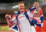 25 August 2015; Greg Rutherford of Great Britain after winning the final of the Men's Long Jump event. IAAF World Athletics Championships Beijing 2015 - Day 4, National Stadium, Beijing, China. Picture credit: Stephen McCarthy / SPORTSFILE