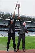 25 August 2015; Former Kilkenny hurler Kevin Fennelly, left, and former Galway hurler Noel Lane, who played in the 1987 All-Ireland Hurling Final, at the launch of the Kilmacud Crokes Hurling 7s. Croke Park, Dublin. Photo by Sportsfile
