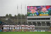 23 August 2015; The Tyrone team line out facing a big screen with Kerry players James O'Donoghue and Killian Young. GAA Football All-Ireland Senior Championship, Semi-Final, Kerry v Tyrone. Croke Park, Dublin. Picture credit: Tomás Greally / SPORTSFILE