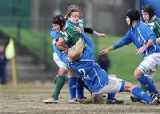 14 February 2009; Joy Neville, Ireland, is tackled by Michela Este,2, and Valentina Schiavon, Italy. Women's 6 Nations Rugby Championship, Italy v Ireland. Stadio Natali, Collefero, Rome, Italy. Picture credit: Matt Browne / SPORTSFILE
