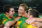 14 February 2009; Skellig Rangers players, from left, Gerard Walsh, Colin O'Sullivan and Michael Brennan celebrate victory over John Mitchels. AIB All-Ireland Junior Club Football Championship Final, John Mitchels, Lancashire, v Skellig Rangers, Kerry, Croke Park, Dublin. Picture credit: Stephen McCarthy / SPORTSFILE