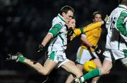 14 February 2009; James Sherry, Fermanagh, shoots to score his side's first goal, despite the efforts of Chris O'Connor, Meath. Allianz GAA NFL Division 2 Round 2, Meath v Fermanagh, Pairc Tailteann, Navan, Co. Meath. Photo by Sportsfile