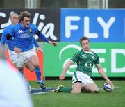 15 February 2009; Luke Fitzgerald, Ireland, touches down to score his second and his side's fourth try. RBS Six Nations Championship, Italy v Ireland, Stadio Flaminio, Rome, Italy. Picture credit: Brendan Moran / SPORTSFILE