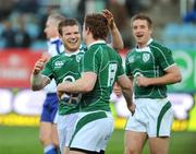 15 February 2009; Ireland captain Brian O'Driscoll is congratulated by team-mates Gordon D'Arcy, left, and Luke Fitzgerald after scoring their side's fifth try. RBS Six Nations Championship, Italy v Ireland, Stadio Flaminio, Rome, Italy. Picture credit: Brendan Moran / SPORTSFILE