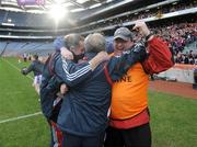 15 February 2009; Johnny Keane, Dripsey coach, celebrates with selectors John Feeney and Martin Griffin. AIB All-Ireland Junior Club Hurling Championship Final, Dripsey, Cork v Tullogher Roshercon, Kilkenny, Croke Park, Dublin. Picture credit: Ray Lohan / SPORTSFILE *** Local Caption ***