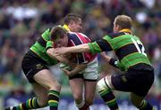 27 May 2000; Ronan O'Gara of Munster is tackled by Matt Allen of Northampton Saints, left, during the Heineken Cup Final match between Northampton Saints and Munster at Twickenham Stadium in London, England. Photo by Matt Browne/Sportsfile