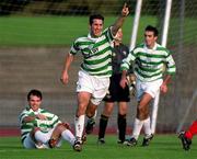 15 October 2000; Brian Byrne of Shamrock Rovers celebrates after scoring his side's second goal during the Eircom League Premier Division match between Shamrock Rovers and Cork City at Morton Stadium in Dublin. Photo by Aoife Rice/Sportsfile
