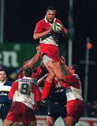 13 October 2000; Oliver Roumat of Biarritz takes possession in a line-out during the Heineken Cup Pool 1 match between Leinster and Biarritz at Donnybrook Stadium in Dublin. Photo by Brendan Moran/Sportsfile