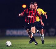 20 October 2000; Shaun Maher of Bohemians in action against Kevin McHugh of Finn Harps during the Eircom League Premier Division match between Bohemians and Finn Harps at Dalymount Park in Dublin. Photo by Ray McManus/Sportsfile
