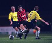 20 October 2000; Shaun Maher of Bohemians in action against Paddy McGranaghan of Finn Harps during the Eircom League Premier Division match between Bohemians and Finn Harps at Dalymount Park in Dublin. Photo by Ray McManus/Sportsfile