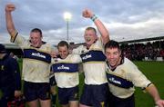 21 October 2000; Leinster players, from left Malcolm O'Kelly, Girvan Dempey, Leo Cullen and Liam Toland celebrate following their side's victory during the Heineken Cup Pool 1 match between Northampton Saints and Leinster at Franklin's Gardens in Northampton, England. Photo by Matt Browne/Sportsfile