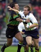 21 October 2000; Denis Hickie of Leinster is tackled by Luca Martin of Northampton Saints during the Heineken Cup Pool 1 match between Northampton Saints and Leinster at Franklin's Gardens in Northampton, England. Photo by Matt Browne/Sportsfile