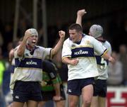 21 October 2000; Liam Toland, left, and Peter Smyth of Leinster celebrate at the final whistle following their side's victory during the Heineken Cup Pool 1 match between Northampton Saints and Leinster at Franklin's Gardens in Northampton, England. Photo by Matt Browne/Sportsfile