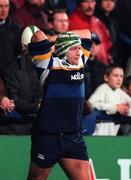 13 October 2000; Shane Byrne of Leinster during the Heineken Cup Pool 1 match between Leinster and Biarritz at Donnybrook Stadium in Dublin. Photo by Brendan Moran/Sportsfile