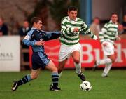 22 October 2000; Dave Smith of Shamrock Rovers in action against Ciaran Kavanagh of UCD during the Eircom League Premier Division match between UCD and Shamrock Rovers at Belfield Park in Dublin. Photo by Ray Lohan/Sportsfile