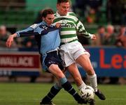 22 October 2000; Gareth Cronin of Shamrock Rovers in action against Eoin Bennis of UCD during the Eircom League Premier Division match between UCD and Shamrock Rovers at Belfield Park in Dublin. Photo by Ray Lohan/Sportsfile