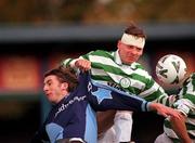 22 October 2000; Gareth Cronin of Shamrock Rovers in action against Eoin Bennis of UCD during the Eircom League Premier Division match between UCD and Shamrock Rovers at Belfield Park in Dublin. Photo by Ray Lohan/Sportsfile