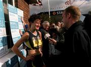 15 October 2000; Sonia O'Sullivan is interviewed following the Loughrea 5 Mile Road Race in Loughrea, Galway. Athletics. Photo by Damien Eagers/Sportsfile