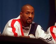 16 September 2000; USA Basketball player Alonzo Mourning during a press conference at the Media and Press Centre, Sydney Olympic Park in Sydney, Australia. Photo by Brendan Moran/Sportsfile