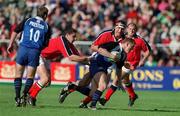 21 October 2000; Mike Tindall of Bath in action against David Wallace and John Langford of Munster during the Heineken Cup Pool 4 match between Munster and Bath at Thomond Park in Limerick. Photo by Brendan Moran/Sportsfile