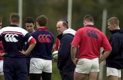 27 October 2000; Head coach Declan Kidney talks to his players during a Munster Rugby training session at the Redwood Hotel and Country Club training grounds in Bristol, England. Photo by Matt Browne/Sportsfile