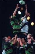 27 October 2000; Jon Philips of Northampton Saints in action against Malcolm O'Kelly of Leinster during the Heineken Cup Pool 1 match between Leinster and Northampton Saints at Donnybrook Stadium in Dublin. Photo by Brendan Moran/Sportsfile