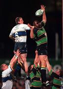 27 October 2000; Jon Philips of Northampton Saints wins the line-out ahead of Eric Miller of Leinster during the Heineken Cup Pool 1 match between Leinster and Northampton Saints at Donnybrook Stadium in Dublin. Photo by Brendan Moran/Sportsfile