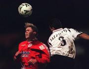 27 October 2000; Richie Baker of Shelbourne in action against Fergus O'Donoghue of Cork City during the Eircom League Premier Division match between Shelbourne and Cork City at Tolka Park in Dublin. Photo by Ray McManus/Sportsfile