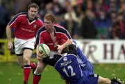 28 October 2000; Anthony Horgan of Munster is tackled by Mike Tindall of Bath during the Heineken European Cup Pool 4 Round 4 match between Bath and Munster at the Recreation Ground in Bath, England. Photo by Matt Browne/Sportsfile