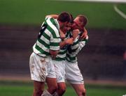 29 October 2000; Jason Colwell of Shamrock Rovers is congratulated by team-mates Tony Grant, left and Sean Francis after scoring during the Eircom League Premier Division match between Shamrock Rovers and Derry City at Morton Stadium in Dublin. Photo by Pat Murphy/Sportsfile