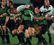 27 October 2000; Victor Costello of Leinster is tackled by Allan Bateman, front, and Steve Thompson, right, of Northampton Saints during the Heineken Cup Pool 1 match between Leinster and Northampton Saints at Donnybrook Stadium in Dublin. Photo by Brendan Moran/Sportsfile