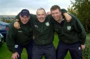 31 October 2000; Ireland team management, from left, joint coaches Andy Kelly and Steve O'Neill, and team manager Ralph Rimmer pose for a photograph prior to their Rugby League World Cup Group 4 match against Scotland at Tolka Park in Dublin on 1 November. Photo by Damien Eagers/Sportsfile