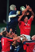 3 November 2000; Robert Casey of Leinster takes possession in a line-out ahead of Munster's Mick O'Driscoll during the Guinness Interprovincial Championship match between Leinster and Munster at Donnybrook Stadium in Dublin. Photo by Brendan Moran/Sportsfile