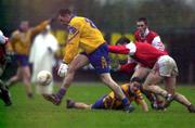 5 November 2000; Karl Donnelly of Na Fianna in action against Kevin Brady of Abbeylara during the AIB Leinster Senior Club Football Championship Quarter-Final match between Abbeylara and Na Fianna at Pearse Park in Longford. Photo by Ray McManus/Sportsfile