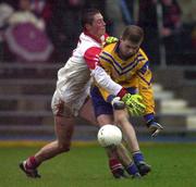 5 November 2000; Dessie Farrell of Na Fianna,in action against Donal Ledwith of Abbeylara during the AIB Leinster Senior Club Football Championship Quarter-Final match between Abbeylara and Na Fianna at Pearse Park in Longford. Photo by Ray McManus/Sportsfile