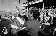 2 September 1990. Cork manager Father Michael O'Brien, left, with Galway manager Cyril Farrell after the final whistle. Cork v Galway. All-Ireland Hurling Final. Croke Park, Dublin. Picture credit: Ray McManus/SPORTSFILE