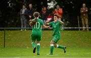 26 August 2015; Jess Nolan, Republic of Ireland, right, celebrates her goal against Northern Ireland with team-mate Sophie Watters. Women's U19 International Friendly, Republic of Ireland v Northern Ireland, AUL, Clonshaugh, Dublin. Picture credit: Sam Barnes / SPORTSFILE