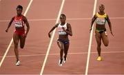 27 August 2015; Dina Asher-Smith of Great Britain leads Jeneba Tarmoh of USA, left, and Veronica Campbell-Brown of Jamaica on the approch to the line during their semi-finals of the Women's 200m event. IAAF World Athletics Championships Beijing 2015 - Day 6, National Stadium, Beijing, China. Picture credit: Stephen McCarthy / SPORTSFILE