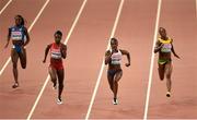 27 August 2015; Athletes, from left, Gloria Hooper of Italy, Jeneba Tarmoh of USA, Dina Asher-Smith of Great Britain, and Veronica Campbell-Brown of Jamaica during their semi-final of the Women's 200m event. IAAF World Athletics Championships Beijing 2015 - Day 6, National Stadium, Beijing, China. Picture credit: Stephen McCarthy / SPORTSFILE
