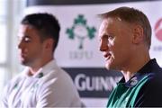 27 August 2015; Ireland head coach Joe Schmidt with Conor Murray during a press conference. Ireland Rugby Press Conference, Carton House, Maynooth, Co. Kildare. Picture credit: Matt Browne / SPORTSFILE