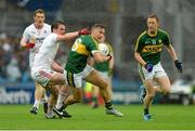 23 August 2015; James O'Donoghue, Kerry, supported by Colm Cooper in action against AIdan McCrory, Tyrone. GAA Football All-Ireland Senior Championship, Semi-Final, Kerry v Tyrone. Croke Park, Dublin. Picture credit: Oliver McVeigh / SPORTSFILE