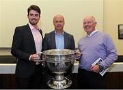27 August 2015; Tyrone great Peter Canavan in attendance at today's Bord Gáis Energy Legends Tour at Croke Park, where he relived some of most memorable moments from his playing career. Pictured is Conor and Enda Timoney with Peter Canavan. All Bord Gáis Energy Legends Tours include a trip to the GAA Museum, which is home to many exclusive exhibits, including the official GAA Hall of Fame. For booking and ticket information about the GAA legends for this summer visit www.crokepark.ie/gaa-museum. Croke Park, Dublin. Picture credit: Seb Daly / SPORTSFILE