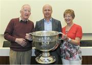 27 August 2015; Tyrone great Peter Canavan in attendance at today's Bord Gáis Energy Legends Tour at Croke Park, where he relived some of most memorable moments from his playing career. Pictured is Herbert and Anne Doddy with Peter Canavan. All Bord Gáis Energy Legends Tours include a trip to the GAA Museum, which is home to many exclusive exhibits, including the official GAA Hall of Fame. For booking and ticket information about the GAA legends for this summer visit www.crokepark.ie/gaa-museum. Croke Park, Dublin. Picture credit: Seb Daly / SPORTSFILE