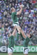 15 February 2009; Paul O'Connell, Ireland, wins possession in a lineout while being lifted by team-mates Jamie Heaslip and Donncha O'Callaghan. RBS Six Nations Championship, Italy v Ireland, Stadio Flaminio, Rome, Italy. Picture credit: Brendan Moran / SPORTSFILE