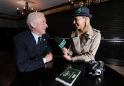 19 February 2009; “Ask il Capo”:  Republic of Ireland manager Giovanni Trapattoni and “soccer hack” Sarah McGovern at the announcement of Carlsberg’s “Ask il Capo” competition. Carlsberg, in association with the FAI, will host an exclusive press conference with Giovanni Trapattoni for six lucky winners in advance of Ireland’s crunch World Cup Qualifier against Bulgaria at Croke Park on March 28th. To enter, all you have to do is log onto www.theCarlsbergloft.ie. Clontarf Castle, Dublin. Picture credit: Brendan Moran / SPORTSFILE