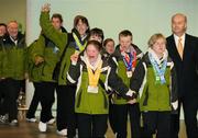 16 February 2009; TEAM Ireland athletes, sponsored by eircom, on their arrival home at Dublin Airport. Photo by Sportsfile