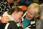 16 February 2009; Clara Keoghan, TEAM Ireland, sponsored by eircom, from Ballsbridge, Dublin, who won two Bronze medals at the Special Olympics World Winter Games, with her mother Phil on her arrival home at Dublin Airport. Photo by Sportsfile