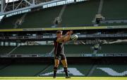 28 August 2015; Wales' Hallam Amos in action during kicking practice. Wales Rugby Squad Captain's Run, Aviva Stadium, Lansdowne Road, Dublin. Photo by Sportsfile