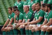 28 August 2015; The Ireland team during the official team photograph before the captain's run. Ireland Rugby Squad Captain's Run, Aviva Stadium, Lansdowne Road, Dublin. Photo by Sportsfile