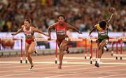 27 August 2015; Danielle Williams of Jamaica, right, wins her semi-final of the Women's 100m Hurdles event from second place Sharika Nelvis of USA and third place Alina Talay of Belarus. IAAF World Athletics Championships Beijing 2015 - Day 6, National Stadium, Beijing, China. Picture credit: Stephen McCarthy / SPORTSFILE